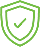 A green outline of a shield with a checkmark in the center, symbolizing security and protection. The shield has a simple and minimalistic design, signifying safety and reliability. The image has a transparent background.